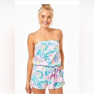 Lilly Pulitzer Ritz Strapless Shorts Romper with Tie Belt
